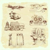 landscape agriculture farming sketch drawing