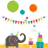 Happy birthday elephant birds party retro cake bunting