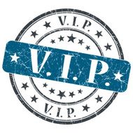 VIP blue grunge round stamp on white background