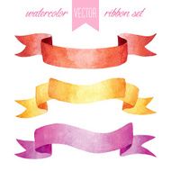 Set of red yellow and pink ribbons