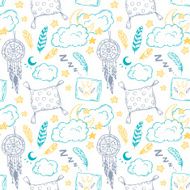 Hand drawn vector illustration - Seamless pattern with feathers N2