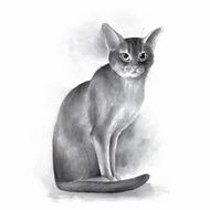 Black and white watercolor cat