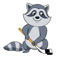 Cartoon raccoon with hockey stick and puck N2