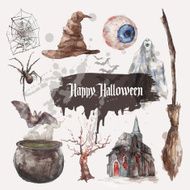 Vector stock watercolor set illustration for Happy Halloween