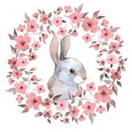 White rabbit Rabbit and floral wreath Watercolor illustration 2 N2