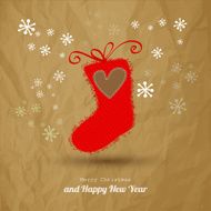 Christmas postcard with red sock for Santa gifts