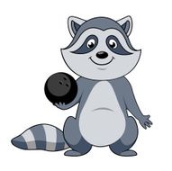 Cartoon raccoon player with bowling ball N2
