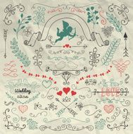 Sketched Flourish Design Elements on Crumpled Paper