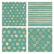 Hand drawn set of four seamless patterns