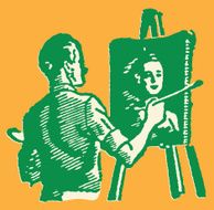 Male Painter Working on Female Portrait