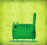 Green Square Cat on Lime Background
