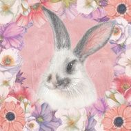 Floral card with white bunny