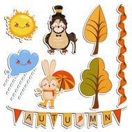 Vector set of cartoon drawings funny animals autumn forest