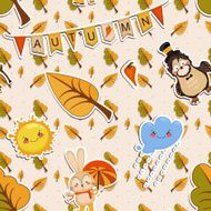 Vector seamless background of forest dwellers and trees N2