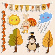 Vector illustration rabbit in rubber boots walking rain with umbrella