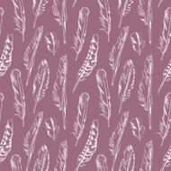 Hand drawn seamless pattern of different types birds feather N2