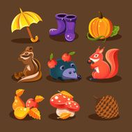 Autumn forest woodland animals flowers