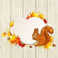 Fluffy squirrel and maple leaves