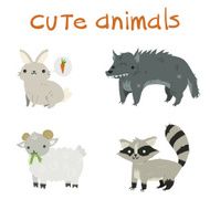 Cartoon set of rabbit wolf sheep raccoon flat icons