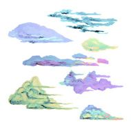 Collection of watercolor clouds Isolated Beautiful sky