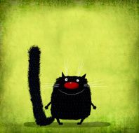 Black Fluffy Cat on Light Green Background