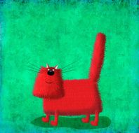 Red Fluffy Cat on Green Scratched Background