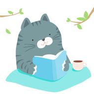 fluffy cat reading book in garden vector