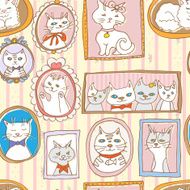 cute cats portraits seamless pattern retro vector background N6