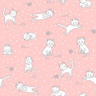 Cute Playng Cats Seamless Pattern Pets Background Vector Illustration N4