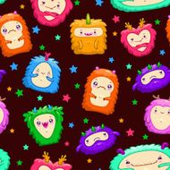 Seamless pattern with cute cartoon monsters