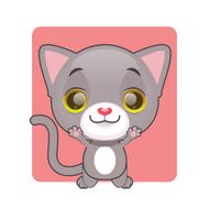 Cute gray kitten jumping for joy