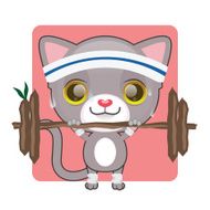 Cute gray kitten lifting heavy