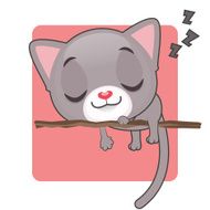 Cute gray kitten sleeping on a branch
