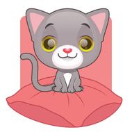 Cute gray kitten sitting on a pillow