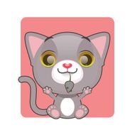 Cute gray kitten holding a mouse in their mouth
