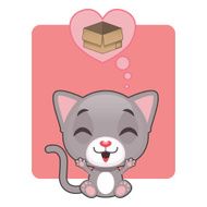 Cute gray kitten thinking of a box