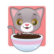Cute gray kitten looking at food