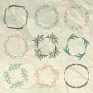 Hand Sketched Floral Frames Borders on Crumpled Paper