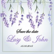 Delicate wedding invitation with lavender flowers