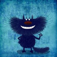 Indigo Blue Smiling Cat on the Background