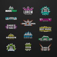 First big set music equalizer emblem vector elements on dark