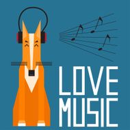 Ð¡ute cartoon fox enjoys music in headphones Simple graphical illustration