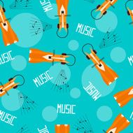 Ð¡ute cartoon fox enjoys music in headphones Seamless patternl illustration