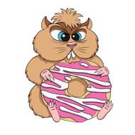 Greedy hamster sits with cookies