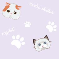 seamless cute cat and paw purple pattern background N2