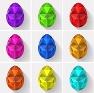 Flat design polygon Set of color painted Easter eggs Vector N2