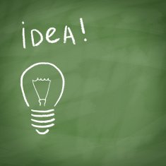 Lamp painted with chalk on blackboard and the word IDEA! N2