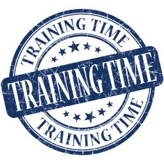 Training time blue round grungy vintage rubber stamp N2