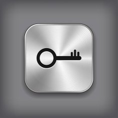 Raised key icon of vector metal app button