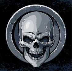 Skull in stone textured circle border
